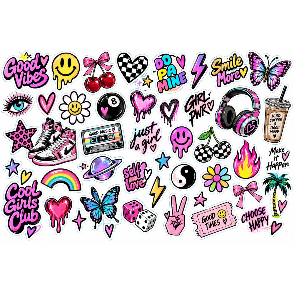Good Vibes tini lány bicikli matrica szett – pink és színes
