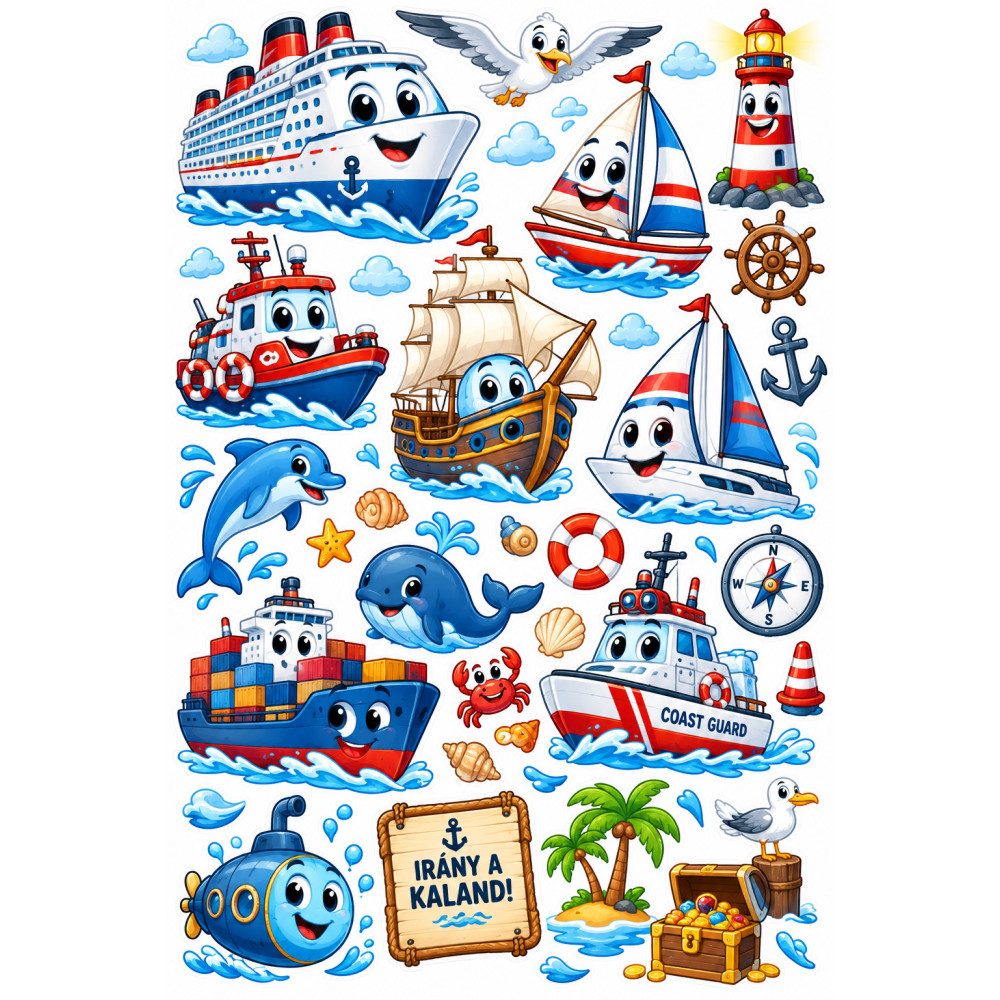 Hajós bicikli matrica gyerekeknek – vidám tengeri kaland