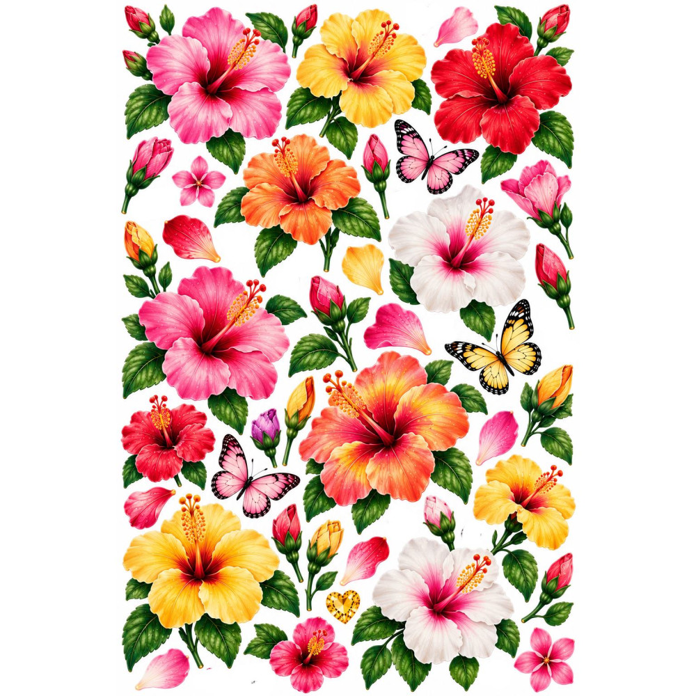 Hibiszkuszos kerékpár matrica szett – trópusi virágok