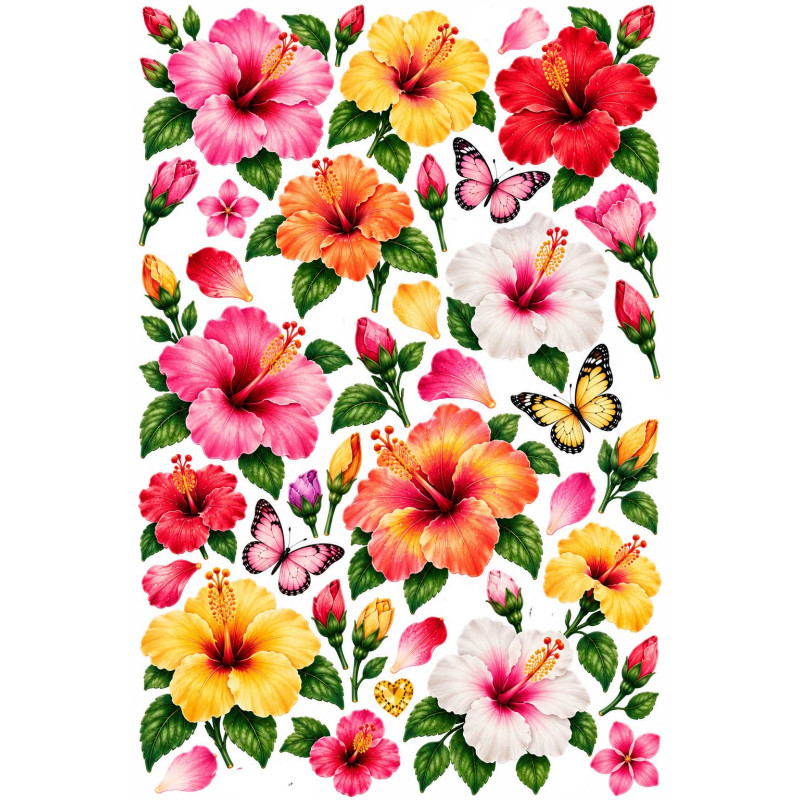 Hibiszkuszos kerékpár matrica szett – trópusi virágok