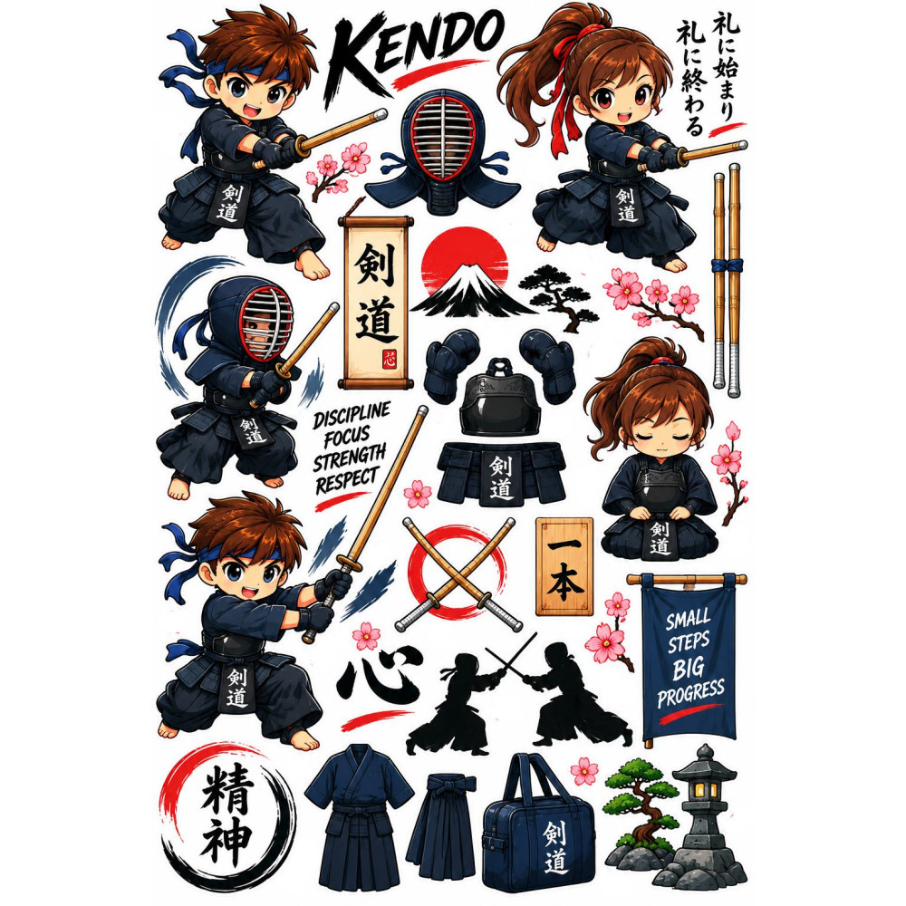 Kendo kerékpár matrica gyerekeknek – japán harcművészeti szett