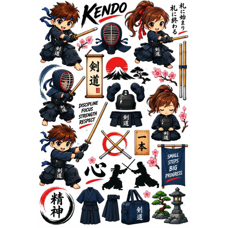Kendo kerékpár matrica gyerekeknek – japán harcművészeti szett