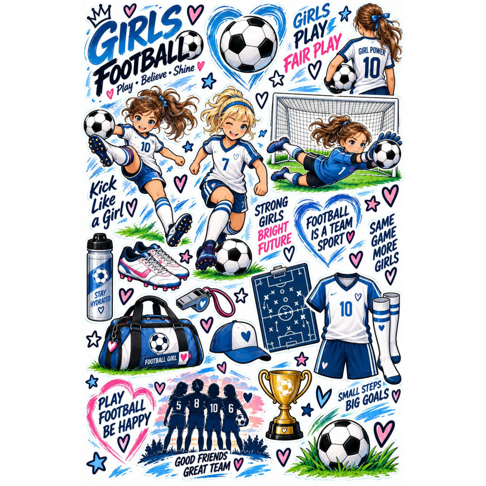 Lány focis kerékpár matrica szett – kék-fehér Girls Football