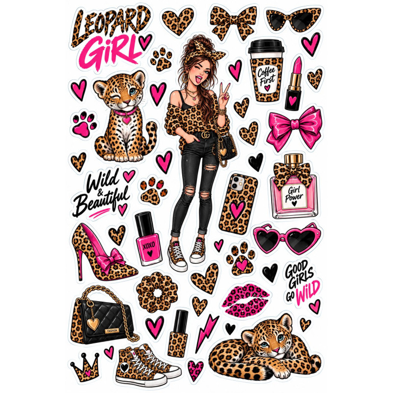 Leopard Girl bicikli matrica szett – pink leopárdos