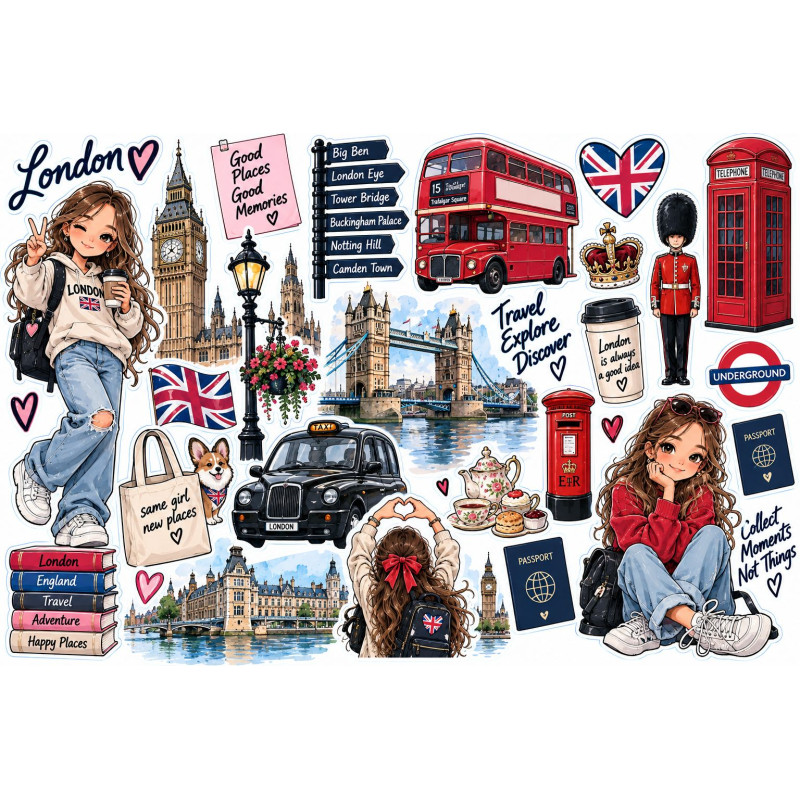 London utazós kerékpár matrica szett – Big Ben és Tower Bridge
