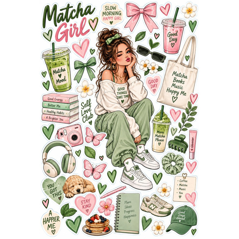 Matcha Girl New Gen kerékpár matrica szett – pink-zöld