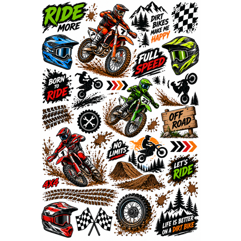 Motocross bicikli matrica szett – crossmotor, sár és FULL SPEED
