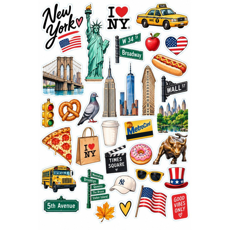 New York utazós bicikli matrica szett – NYC városi motívumok