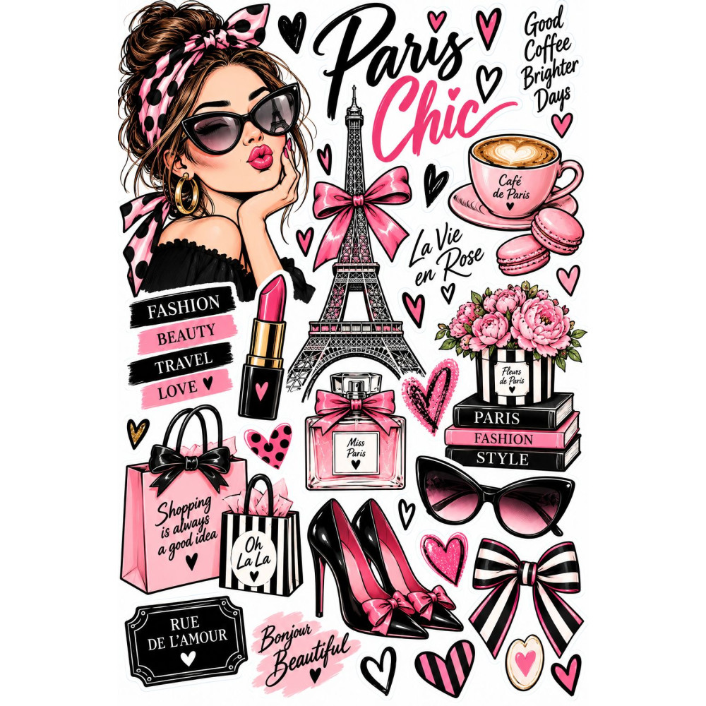 Párizs kerékpár matrica szett – Paris Chic pink-fekete