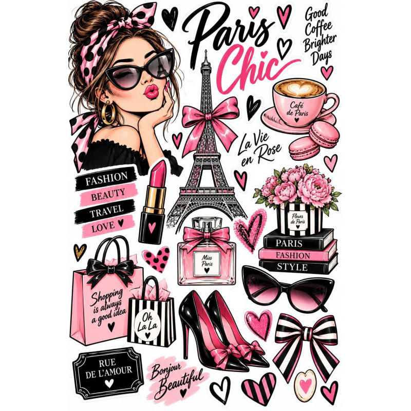 Párizs kerékpár matrica szett – Paris Chic pink-fekete