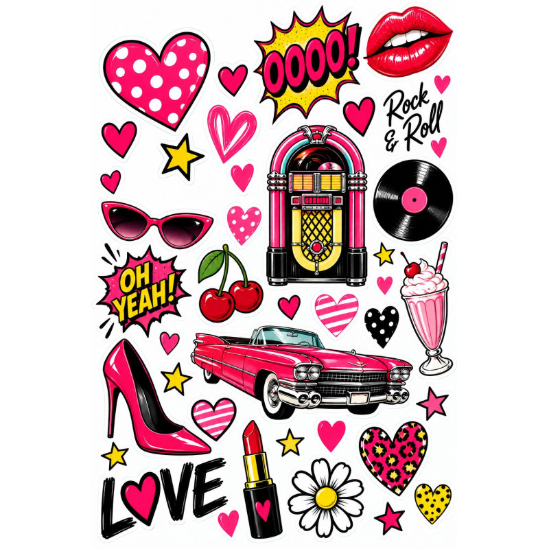 Retro Girl pink bicikli matrica szett – rock & roll hangulat