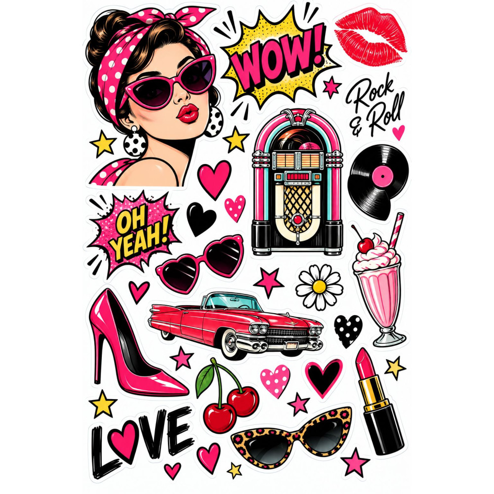 Retro Rock & Roll bicikli matrica szett – pink 50-es évek Retro Rock & Roll bicikli matrica szett – pink 50-es évek