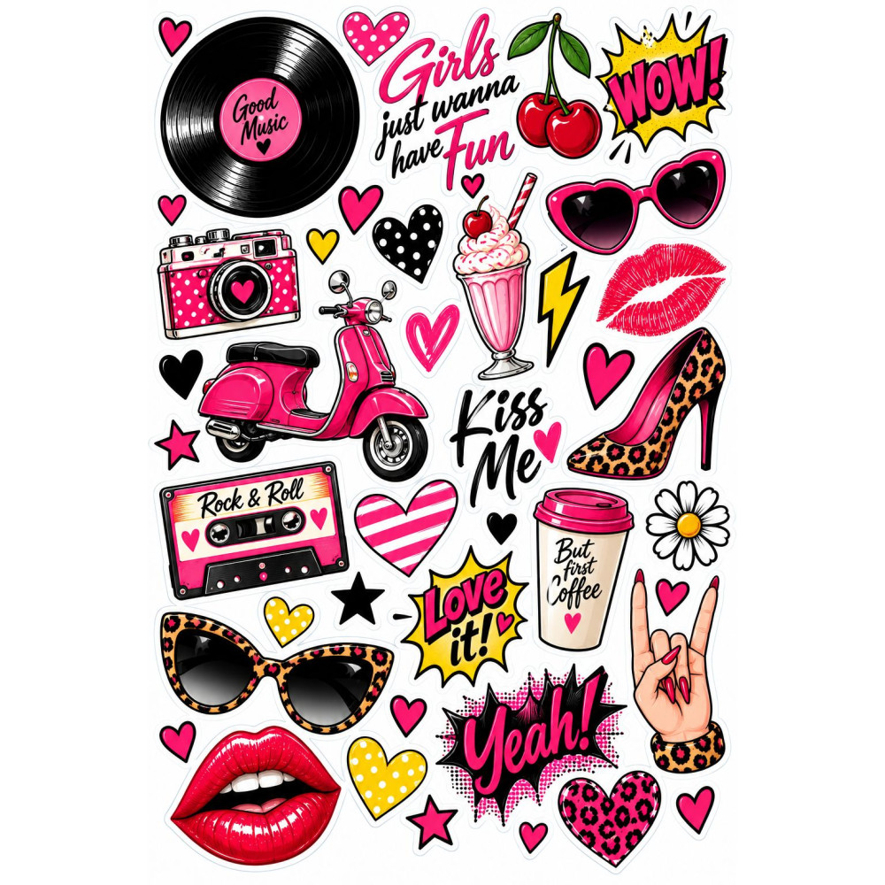 Retro Rock & Roll pink bicikli matrica szett – 50-es évek Retro Rock & Roll pink bicikli matrica szett – 50-es évek