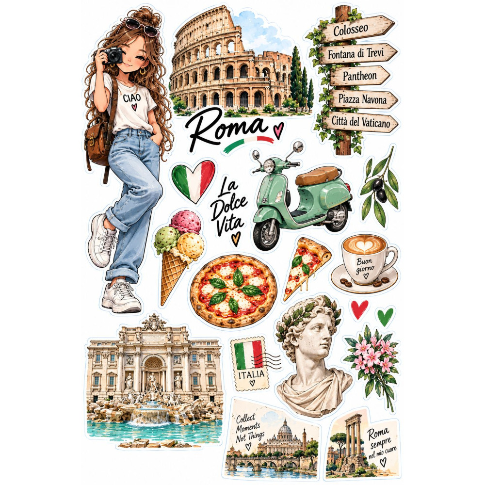 Róma utazós bicikli matrica szett – Colosseum és Trevi-kút