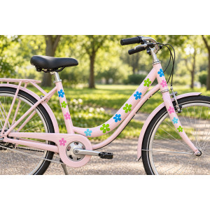Virágos kerékpár matrica, zöld, pink, kék színű - 40 db-os