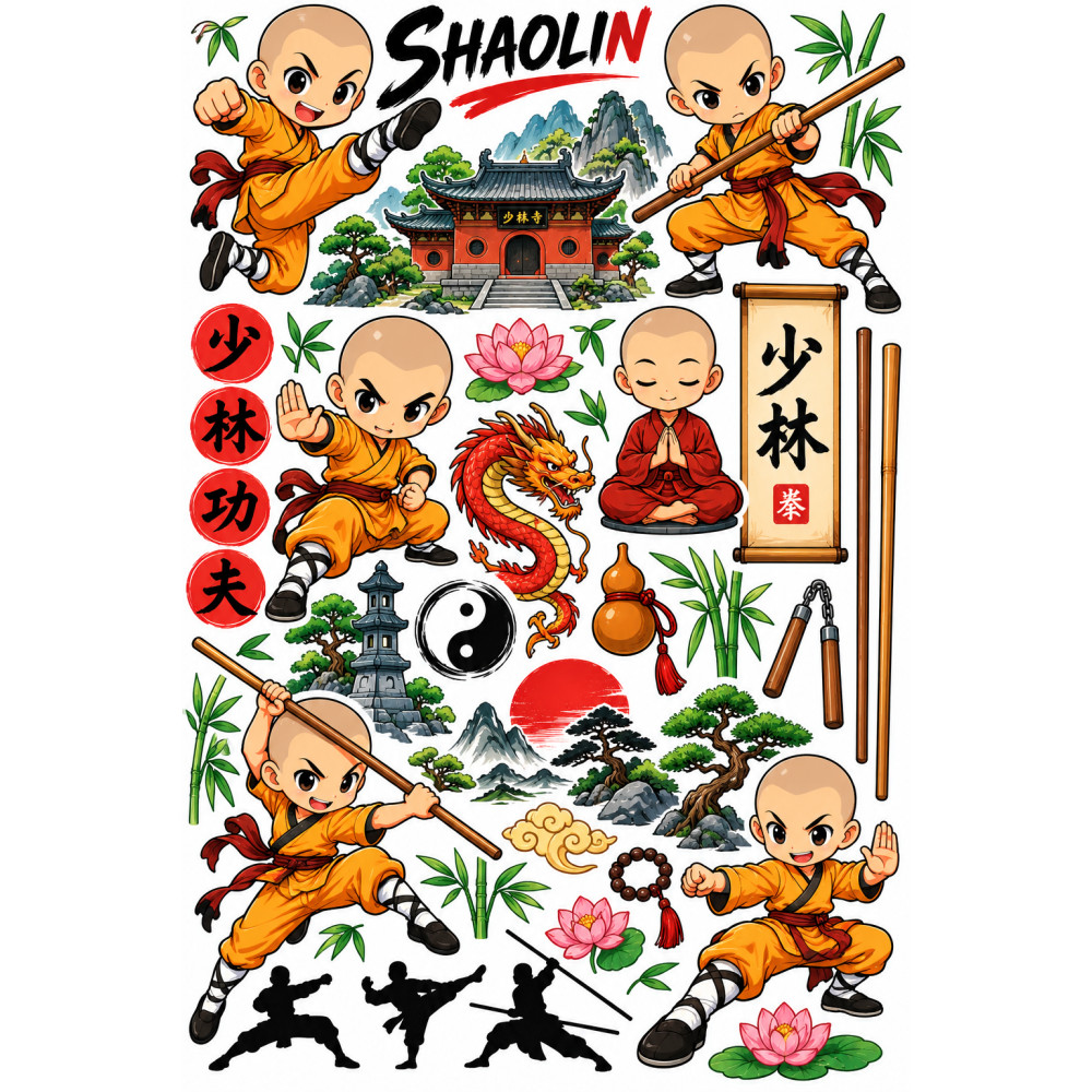 Shaolin kung-fu kerékpár matrica gyerekeknek – harcművészeti szett Shaolin kung-fu kerékpár matrica gyerekeknek – harcművészeti szett