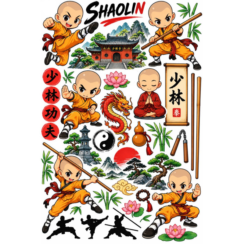Shaolin kung-fu kerékpár matrica gyerekeknek – harcművészeti szett