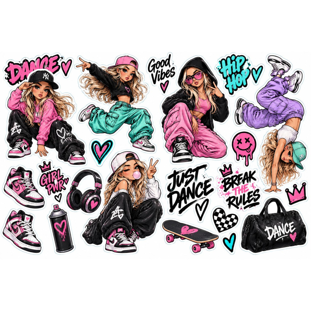 Skater Girl kerékpár matrica szett – neon graffiti Good Vibes