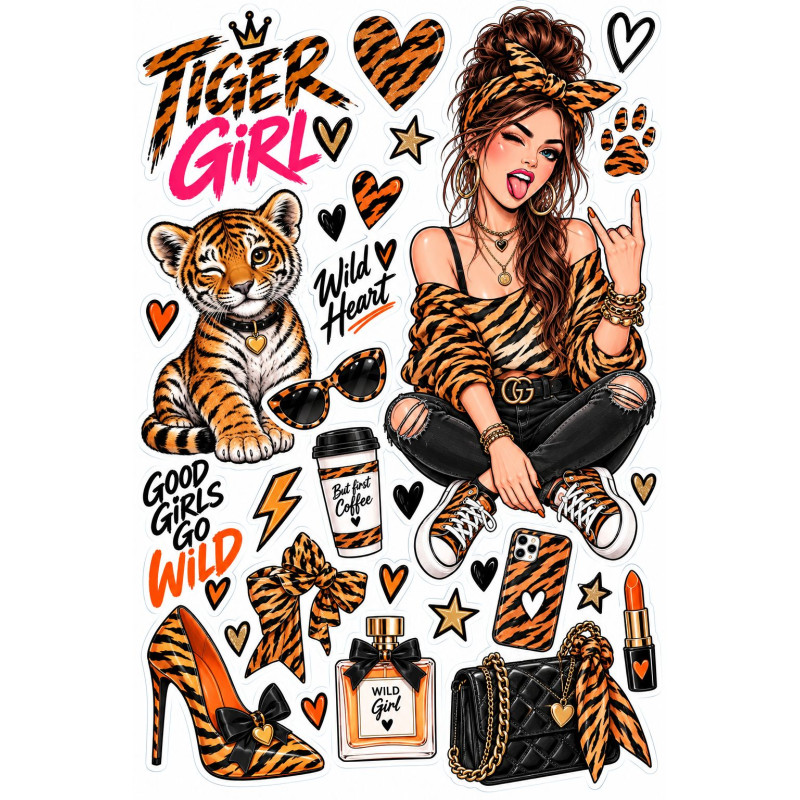 Tiger Girl bicikli matrica szett – tigrismintás pink-narancs