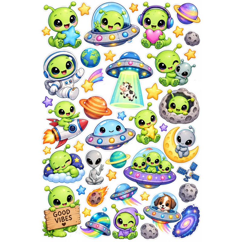 UFO-s és földönkívülis gyerek kerékpár matrica szett