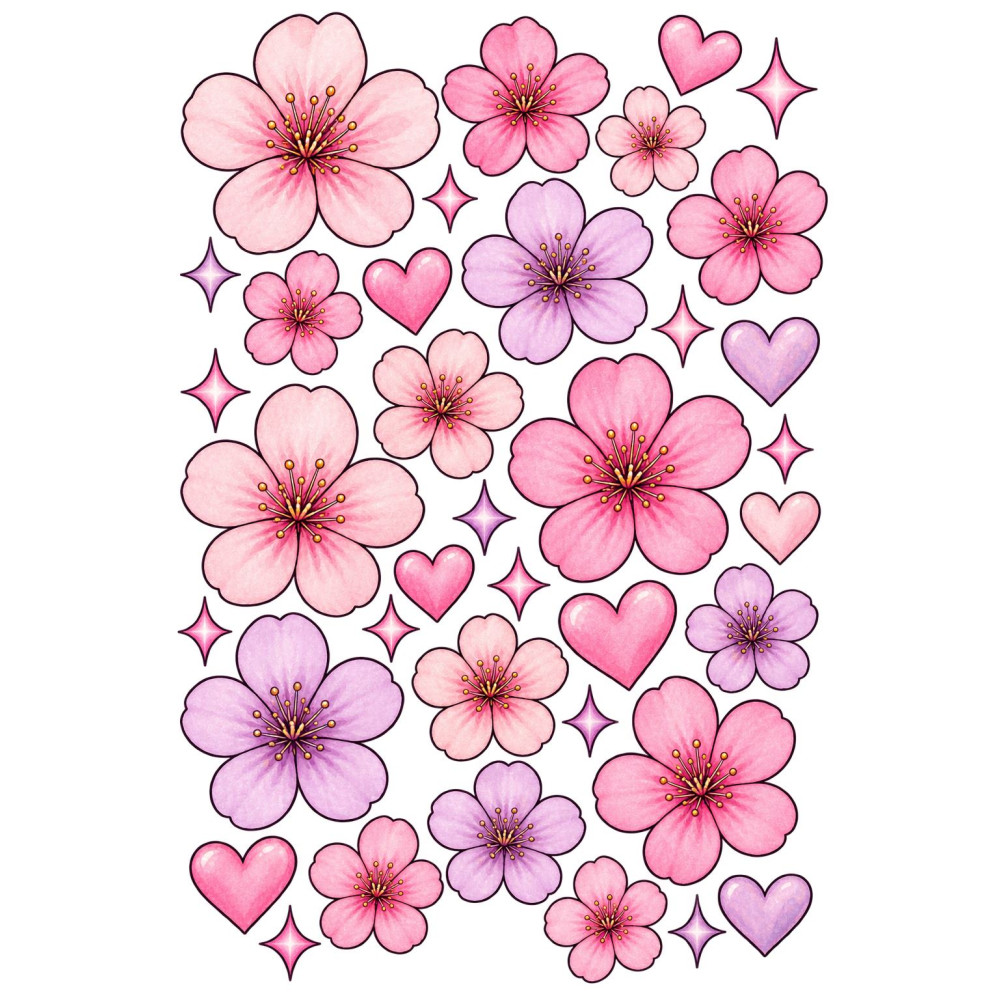Rózsaszín-lila virágos bicikli matrica szett – 20 × 30 cm