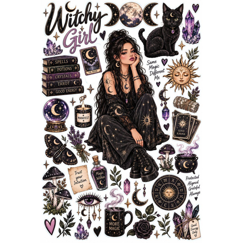 Witchy Girl kerékpár matrica szett – boszorkányos és misztikus