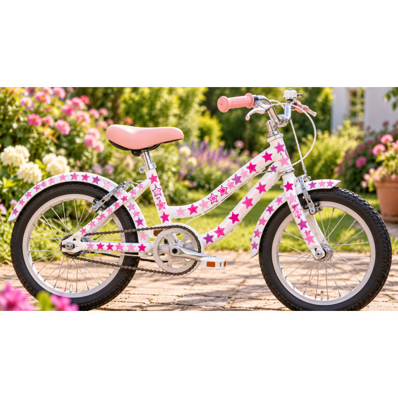 Csillagos gyerek kerékpár matrica, pink - 54 db-os szett