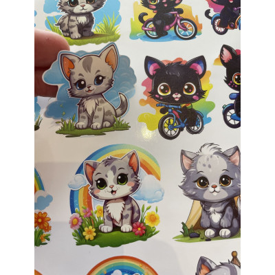 Macskás, cicás szivárvány gyerek bicikli matrica - 23 db-os