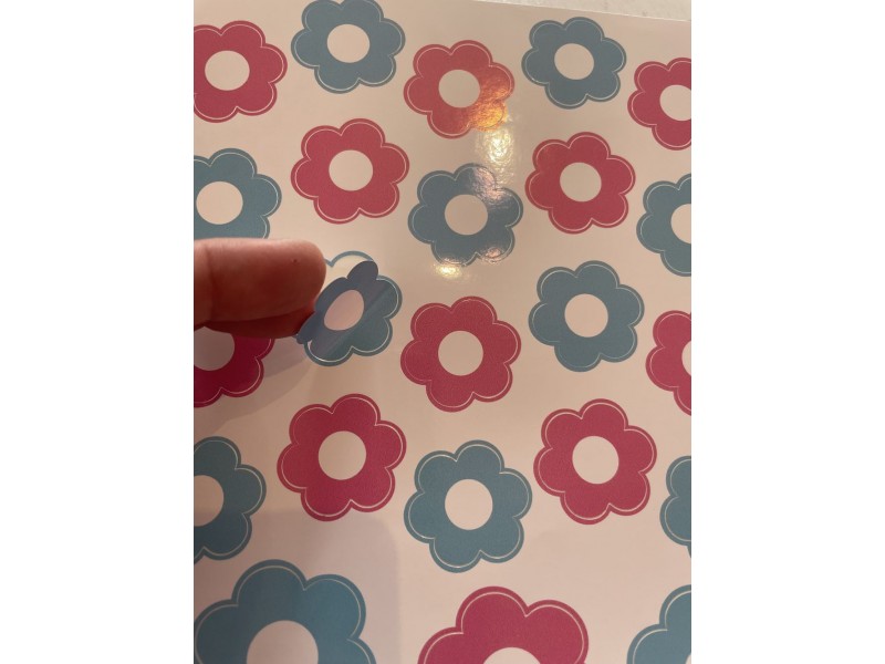 Türkiz és pink virág fejes kerékpár matrica, 3-4 cm - 36 db-os