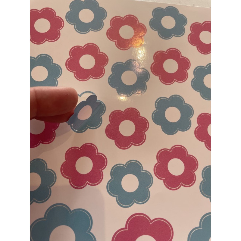 Türkiz és pink virág fejes kerékpár matrica, 3-4 cm - 36 db-os