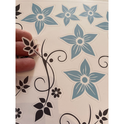 Vintages virágos kerékpár matrica, türkiz - 21 db-os szett