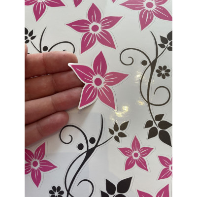 Vintages virágos kerékpár matrica, pink - 21 db-os szett