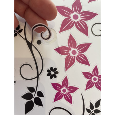 Vintages virágos kerékpár matrica, lila - 21 db-os szett