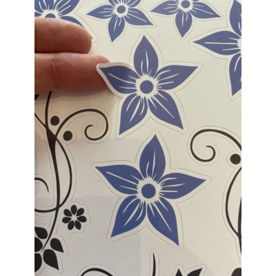 Vintages virágos kerékpár matrica, kék - 21 db-os szett