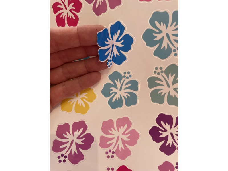 Hawaii virág fejes kerékpár matrica, 4 cm - 24 db-os