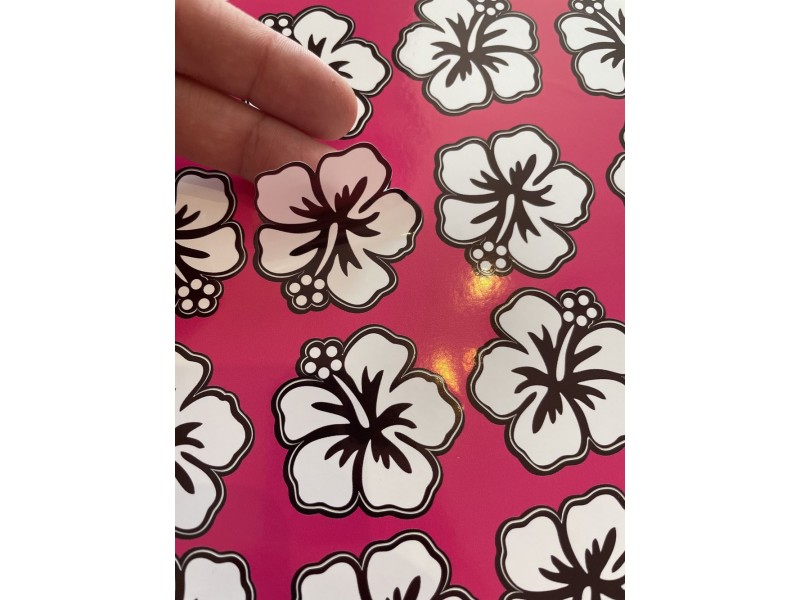Hawaii virág fejes kerékpár matrica, fehér-fekete 4 cm - 24 db-os