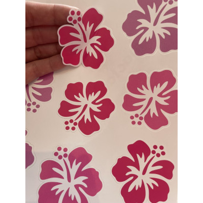 Hawaii virág fejes kerékpár matrica, pink, 6 cm - 12 db-os