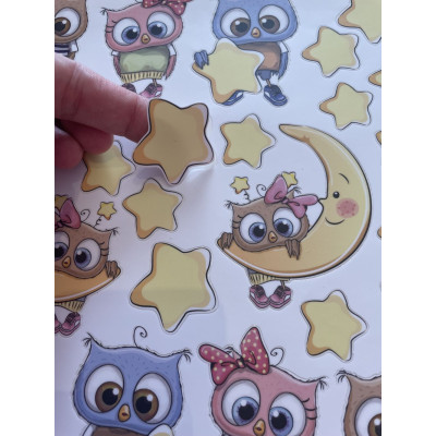 Baglyos, csillagos gyerek bicikli matrica - 35 db-os