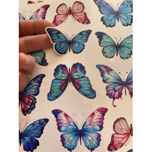 Pillangós bicikli matrica, kék és rózsaszín - 20 db-os