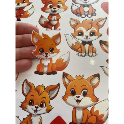 Rókás gyerek kerékpár matrica szívekkel - 22 db-os