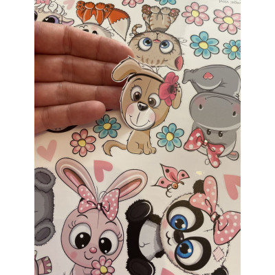 Lány állatok gyerek bicikli matrica - 42 db-os