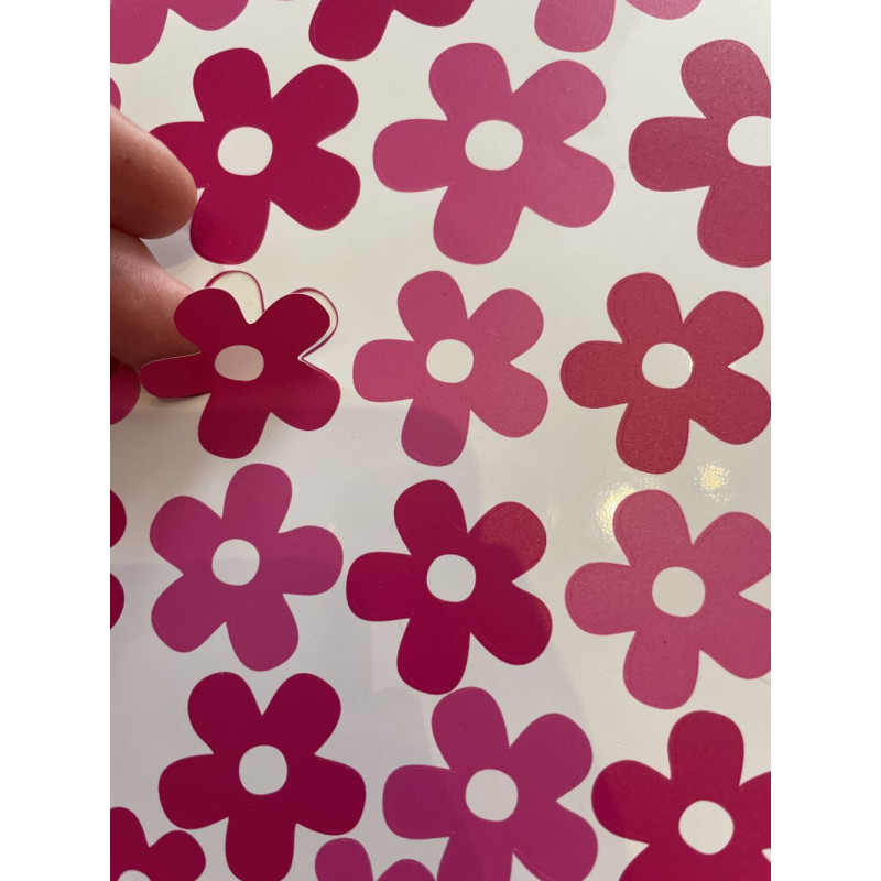 Virágos kerékpár matrica, pink, rózsaszín - 55 db-os