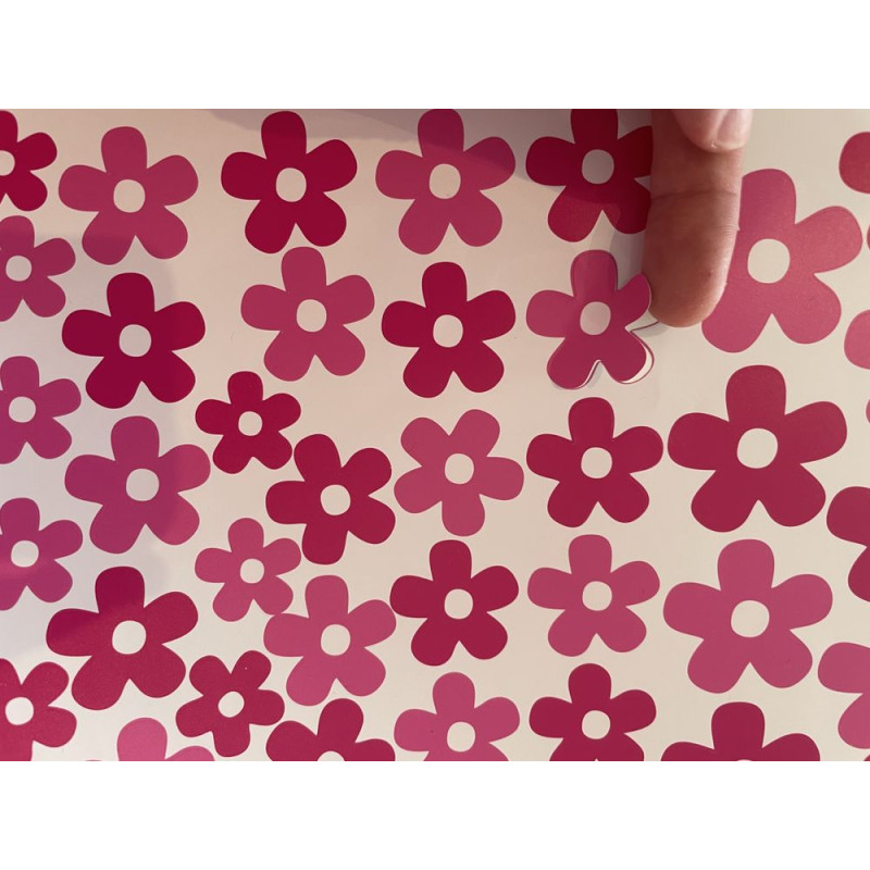 Virágos kerékpár matrica, pink, rózsaszín - 55 db-os