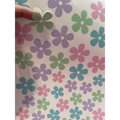 Pasztell Virágos kerékpár matrica, lila, zöld, rózsaszín, kék színű - 40 db-os