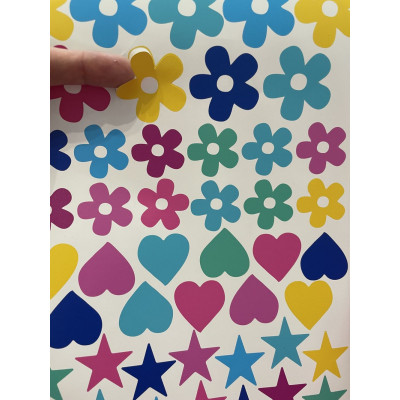 Szív, virág, csillag gyerek kerékpár matrica - 51 db-os