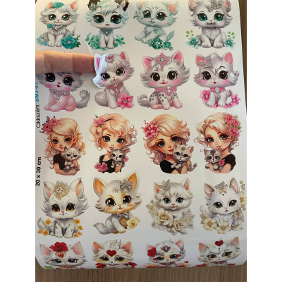 Lány cicás gyerek kerékpár matrica - 20 db-os