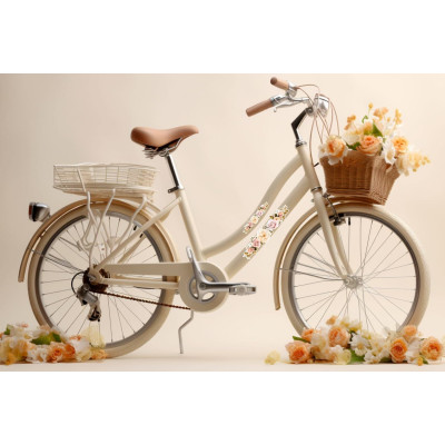Barack és pasztell púder rózsaszín virágos női kerékpár matrica - 4 db-os szett