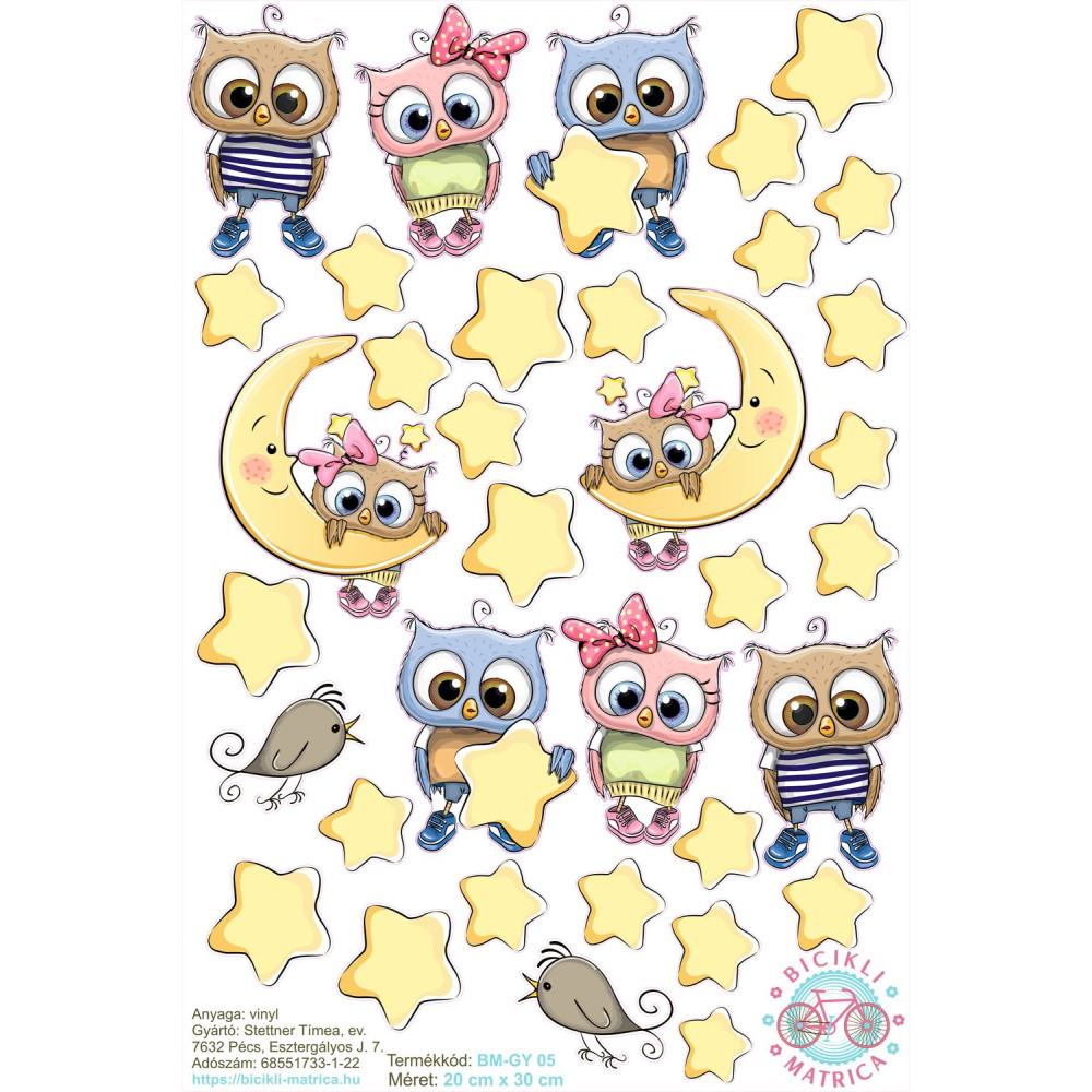 Baglyos, csillagos gyerek bicikli matrica - 35 db-os