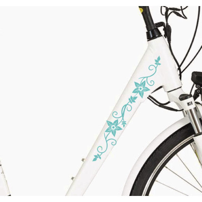Női türkiz kék virágos kerékpár matrica PRÉMIUM) - 2 db
