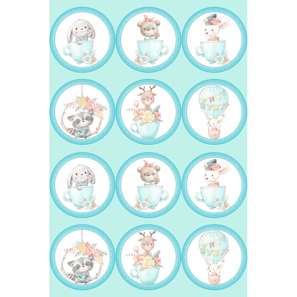 Aranyos állatos kerékpár matrica, türkiz - 12 db-os